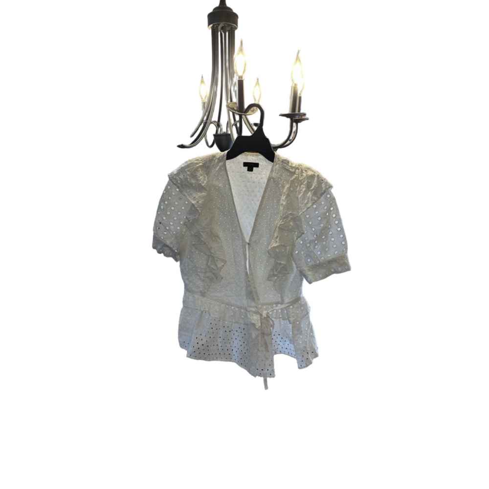 Women's J.Crew White Eyelet Ruffle Wrap Blouse Medium